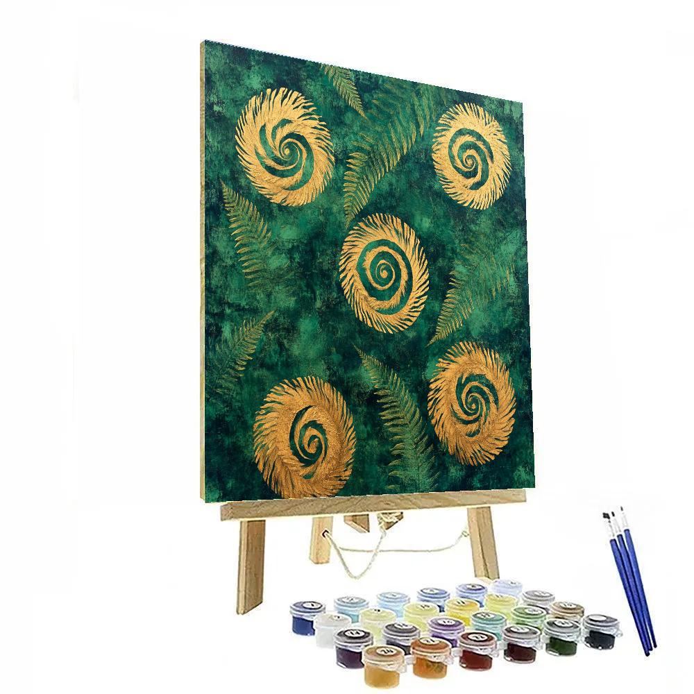 Gustav Klimt Inspired Gilded Fern Spiral Grove Paint by numbers art