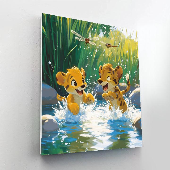 Kiara And Kovu Watering Hole Play Chase Disney Inspired paint by numbers