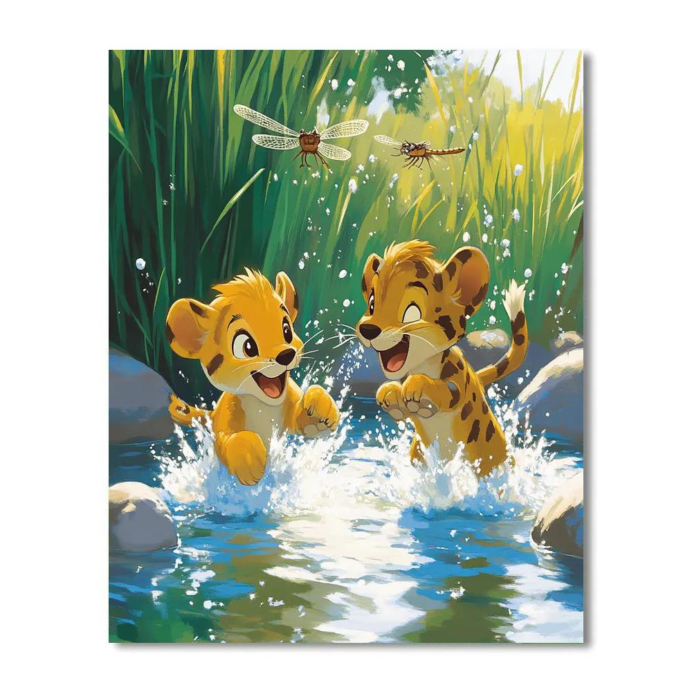 Kiara And Kovu Watering Hole Play Chase Disney Inspired paint by numbers