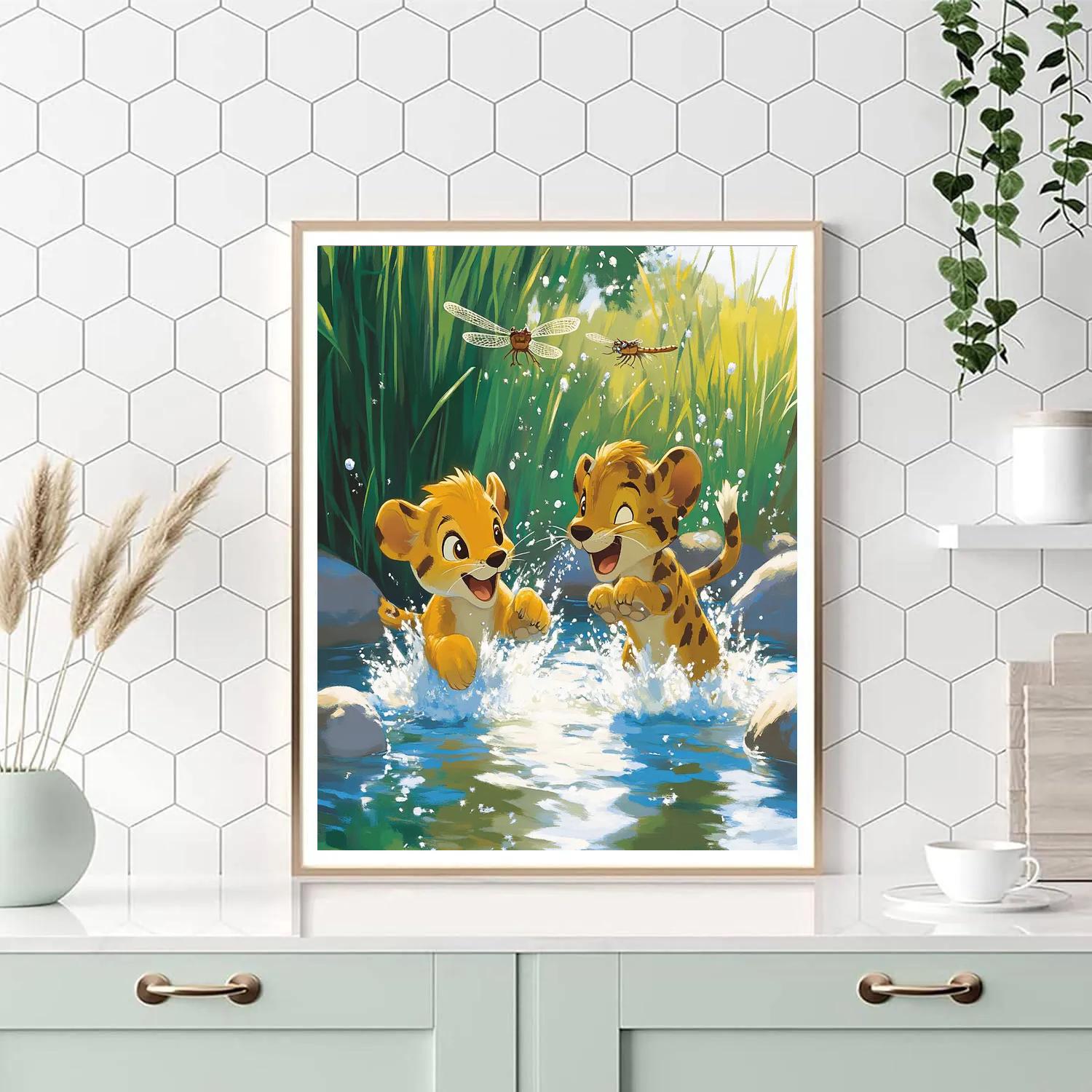 Kiara And Kovu Watering Hole Play Chase Disney Inspired paint by numbers