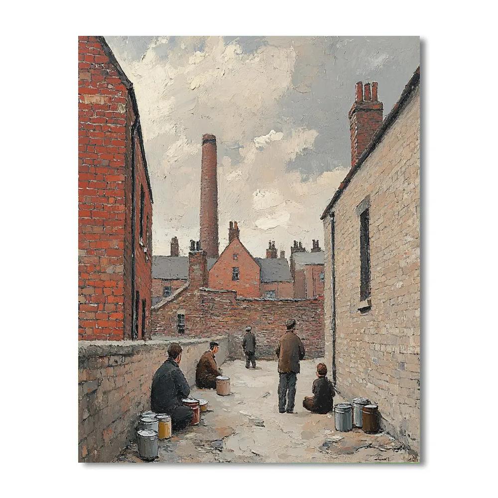 L.S. Lowry Inspired Factory Workers Lunch Break paint by color