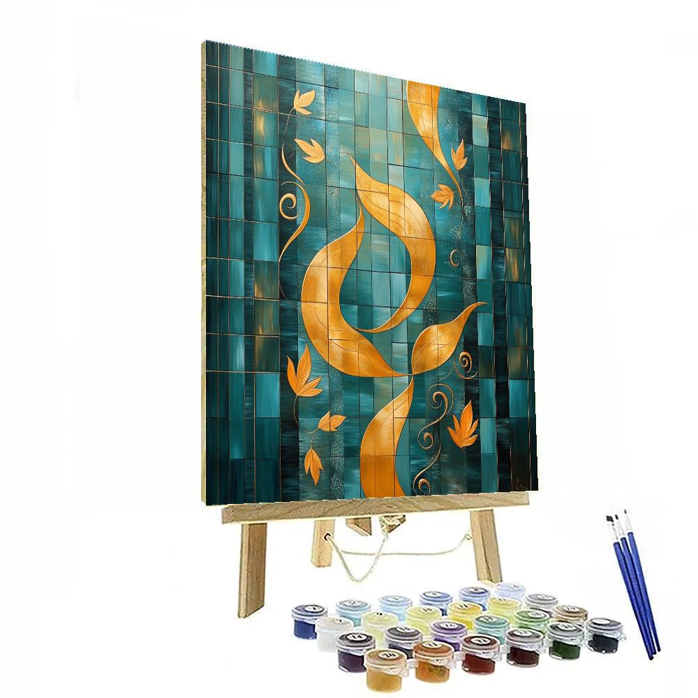 Gustav Klimt Inspired Gilded Koi Pond Abstraction paint by numbers