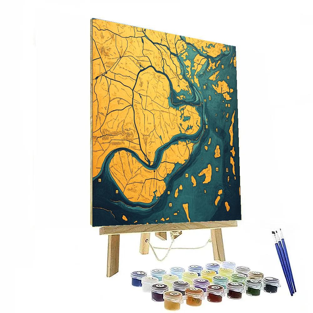 Gustav Klimt Inspired Patterned Sunlit Estuary Number painting