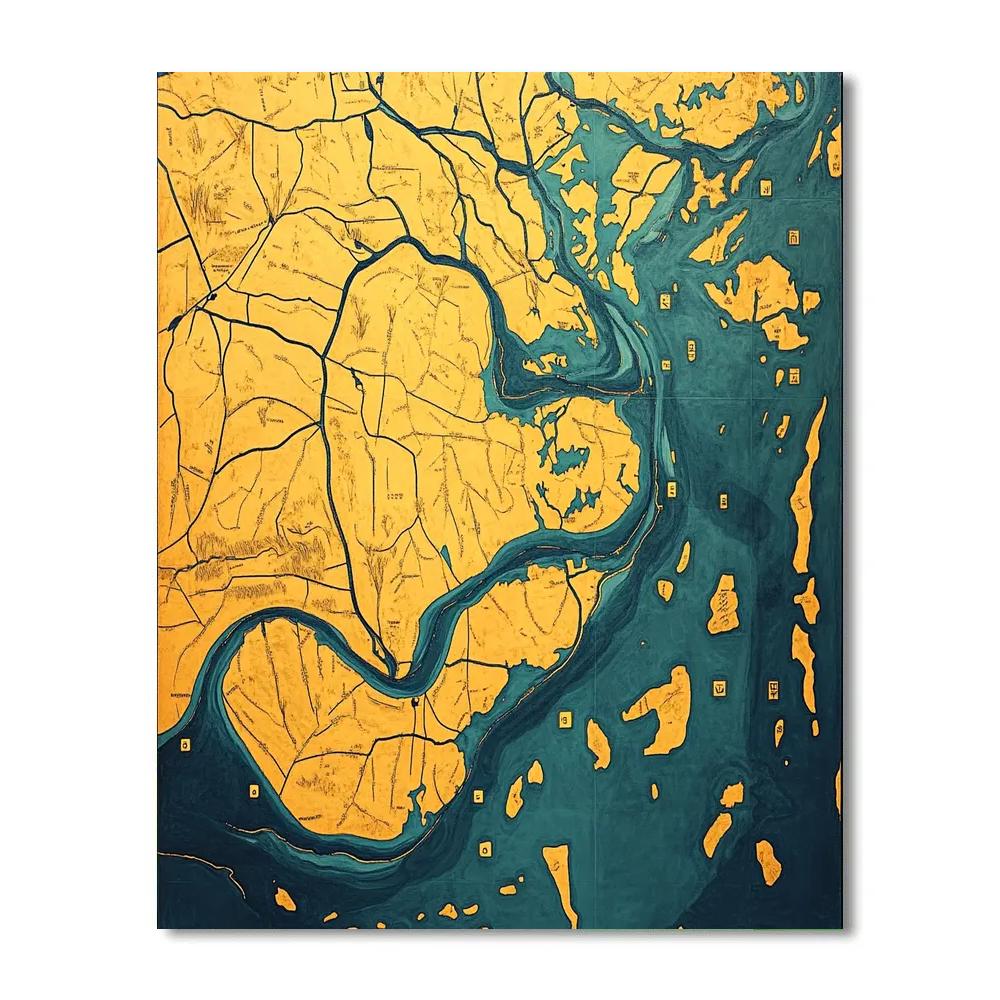 Gustav Klimt Inspired Patterned Sunlit Estuary Number painting