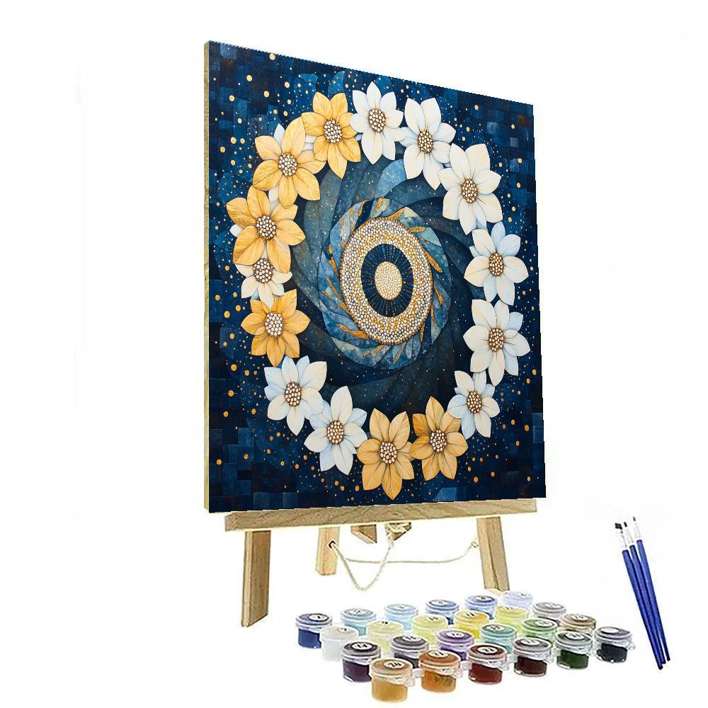 Gustav Klimt Inspired Golden Starflower Spiral Number painting