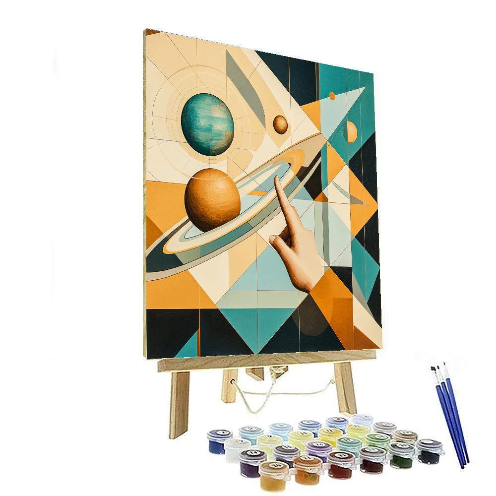 Picasso Inspired Cubist Solar System Map Number painting