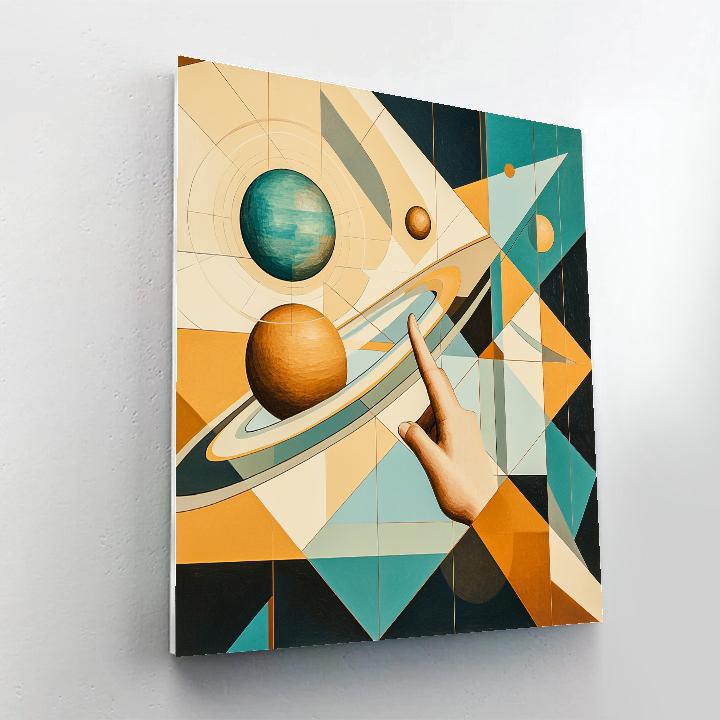 Picasso Inspired Cubist Solar System Map Number painting