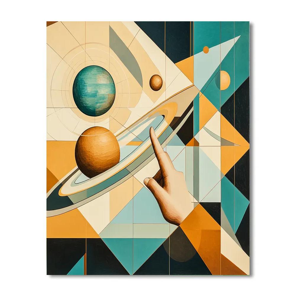 Picasso Inspired Cubist Solar System Map Number painting