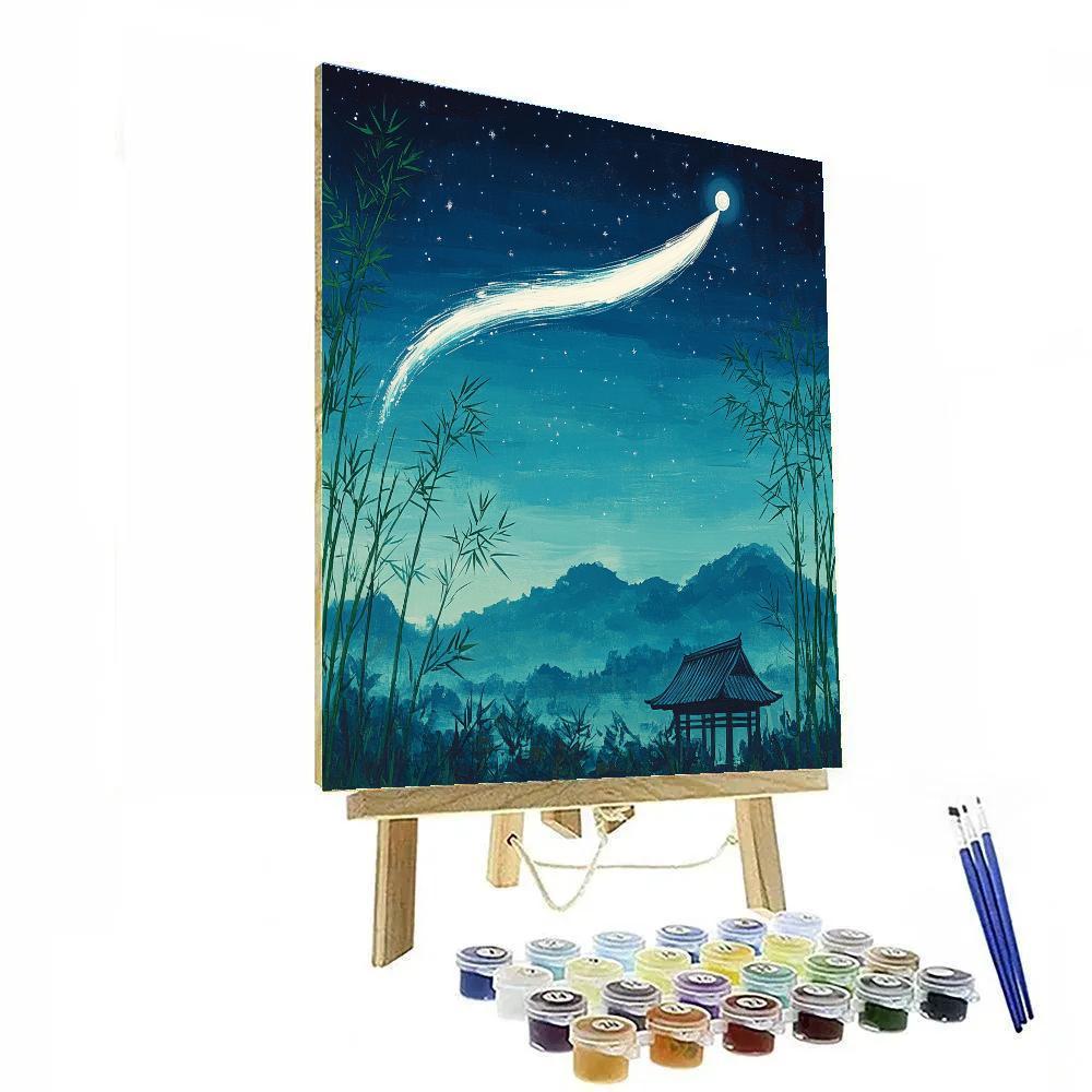 Hokusai Inspired Comet Over Bamboo Grove Number painting