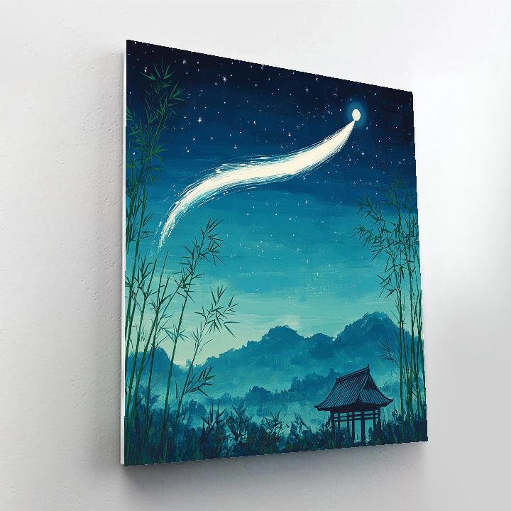 Hokusai Inspired Comet Over Bamboo Grove Number painting
