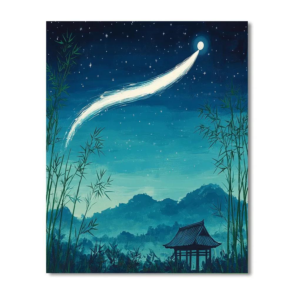 Hokusai Inspired Comet Over Bamboo Grove Number painting