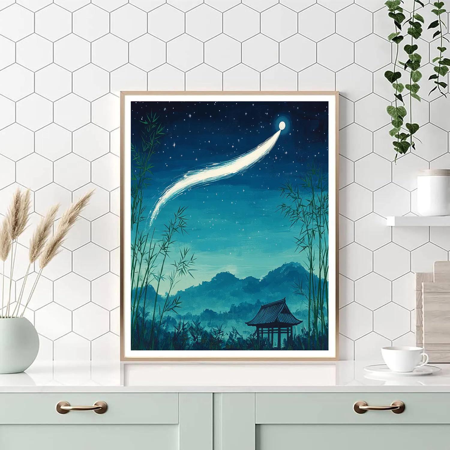 Hokusai Inspired Comet Over Bamboo Grove Number painting