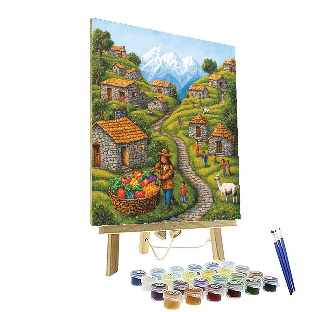 Pacha Mountain Village Harvest Walk Disney Inspired paint by color