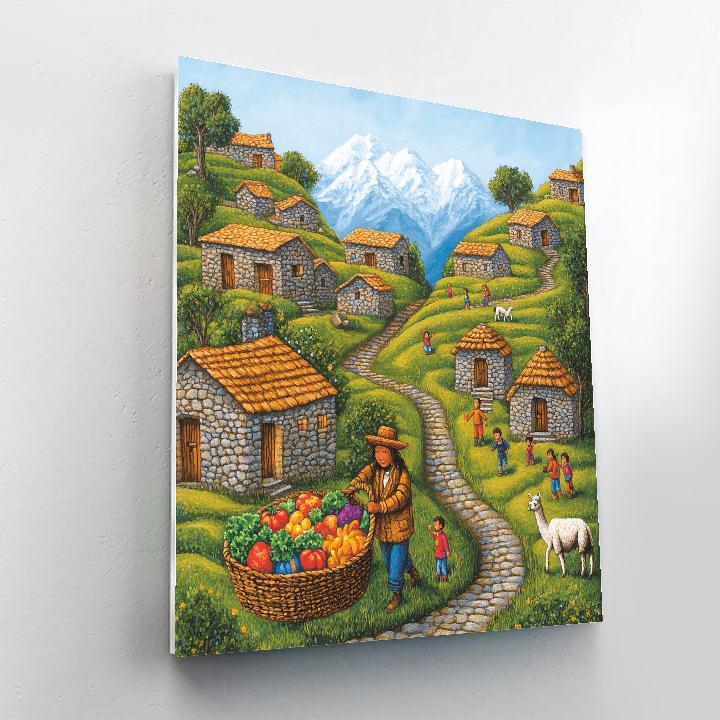 Pacha Mountain Village Harvest Walk Disney Inspired paint by color