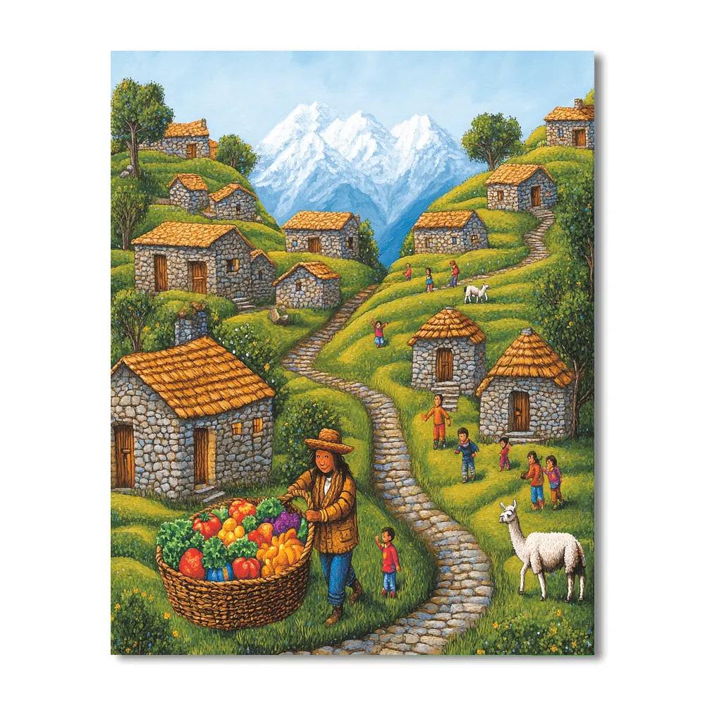 Pacha Mountain Village Harvest Walk Disney Inspired paint by color