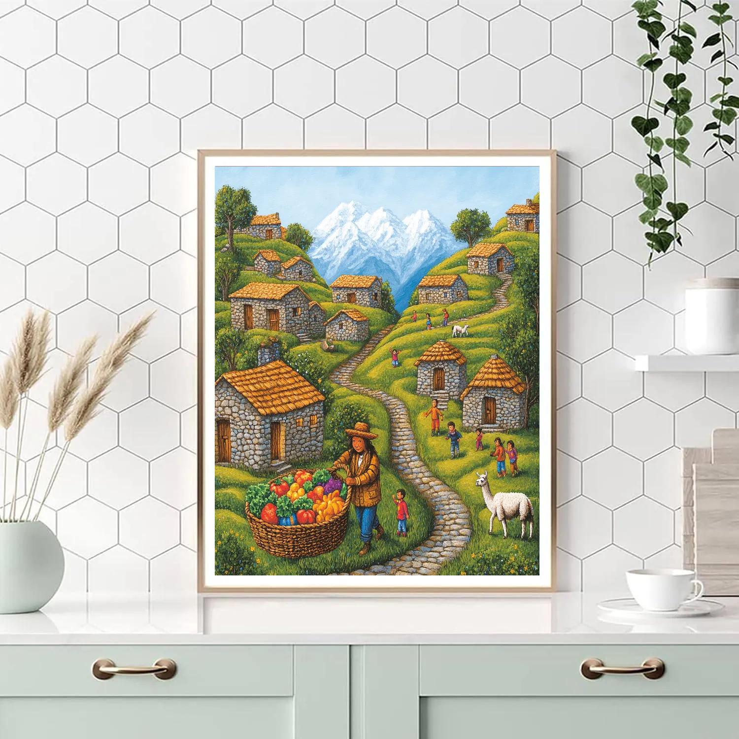 Pacha Mountain Village Harvest Walk Disney Inspired paint by color