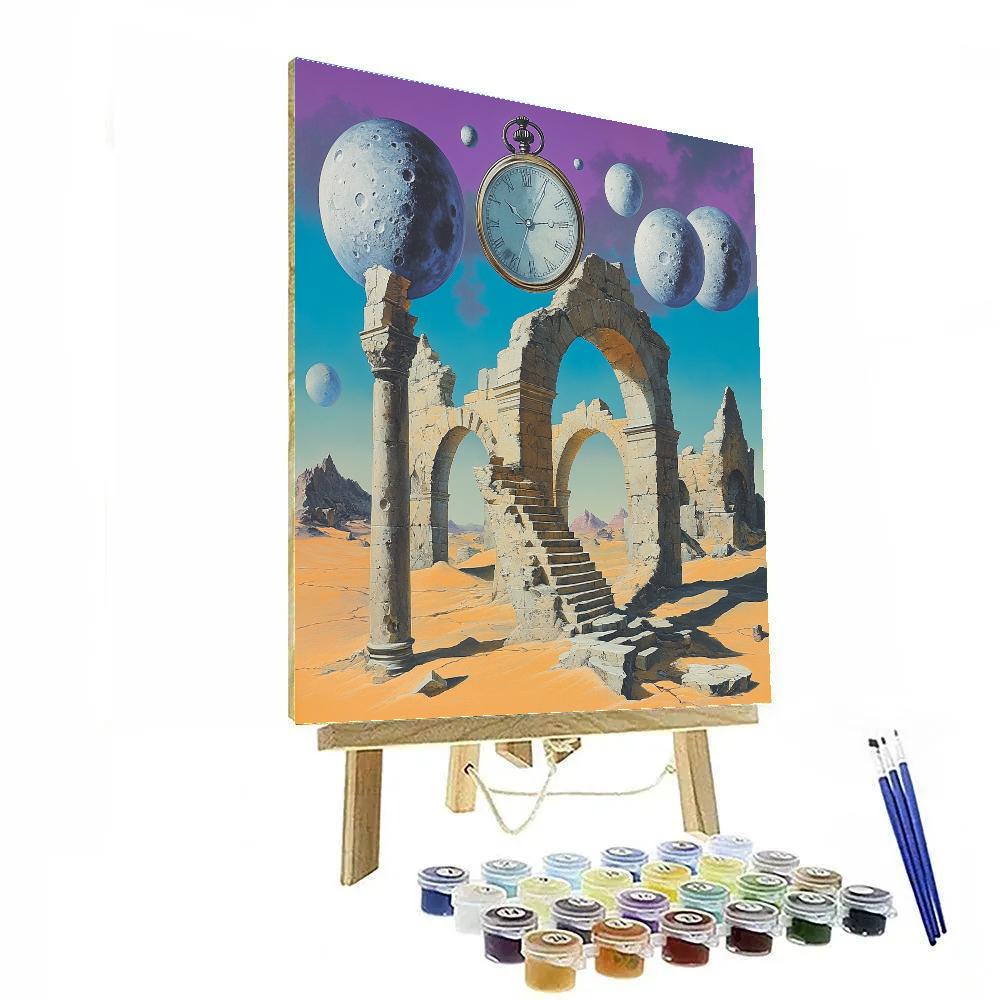 Salvador Dali Inspired Floating Moons Above Desert Ruins Painting by numbers kit