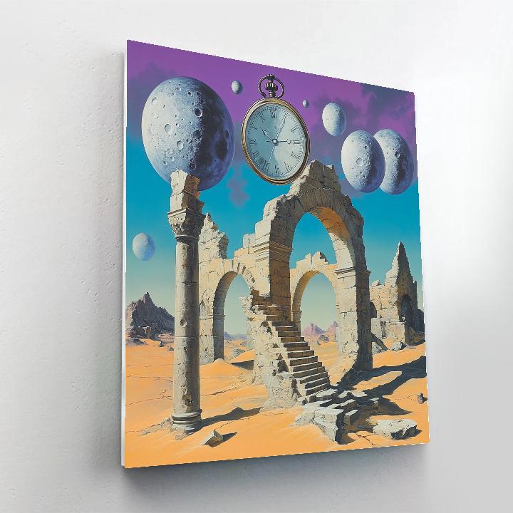 Salvador Dali Inspired Floating Moons Above Desert Ruins Painting by numbers kit