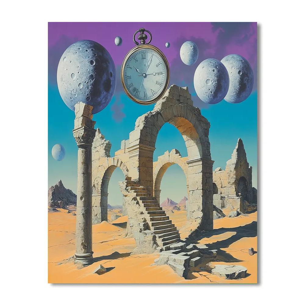 Salvador Dali Inspired Floating Moons Above Desert Ruins Painting by numbers kit
