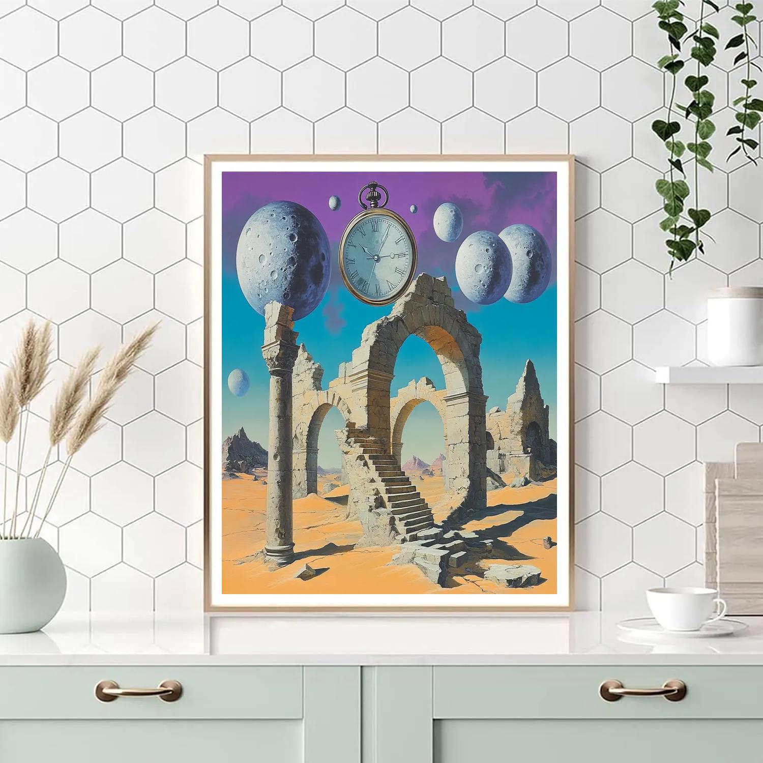 Salvador Dali Inspired Floating Moons Above Desert Ruins Painting by numbers kit