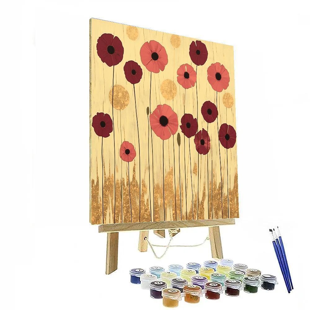 Gustav Klimt Inspired Decorative Poppy Field Lattice paint by numbers