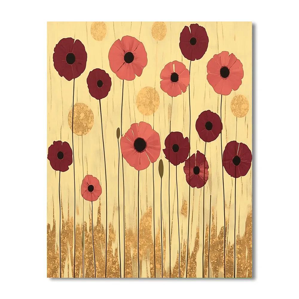 Gustav Klimt Inspired Decorative Poppy Field Lattice paint by numbers