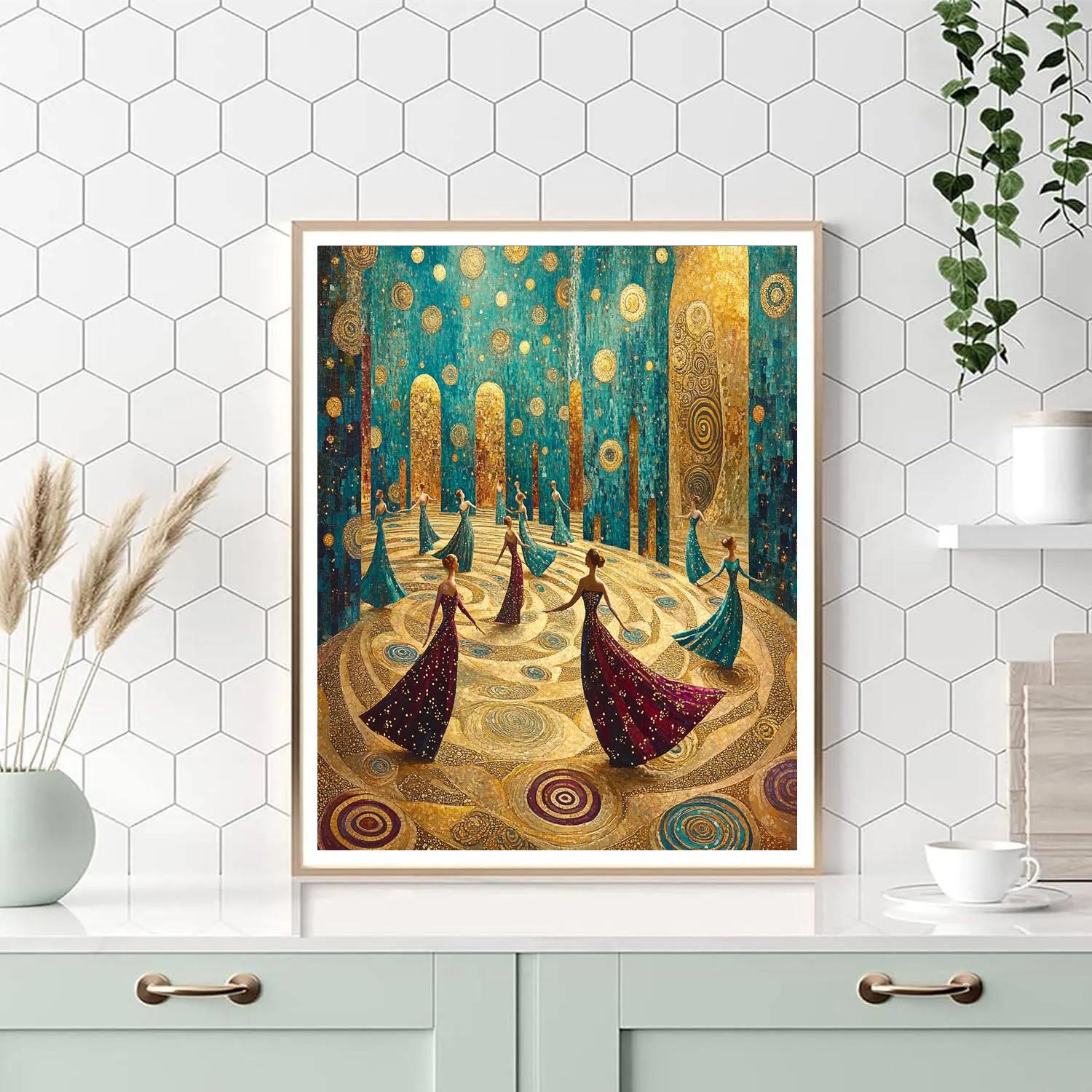Gustav Klimt Inspired Golden Planetary Ballroom Numbered painting kits