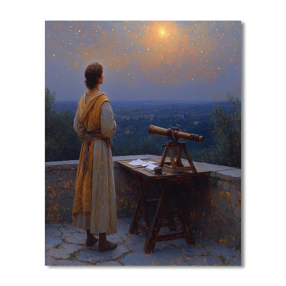 Leonardo Da Vinci Inspired Renaissance Stargazer On Terrace paint by numbers