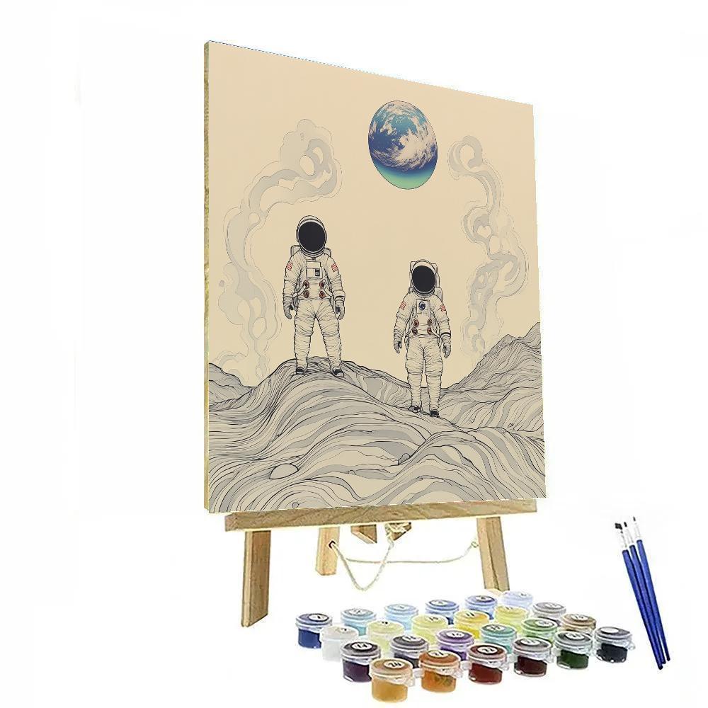 Hokusai Inspired Astronauts On Lunar Ridge painting number kit