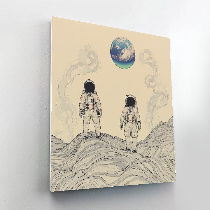 Hokusai Inspired Astronauts On Lunar Ridge painting number kit