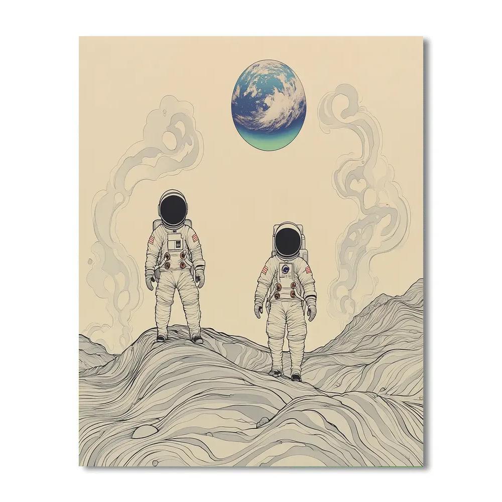 Hokusai Inspired Astronauts On Lunar Ridge painting number kit