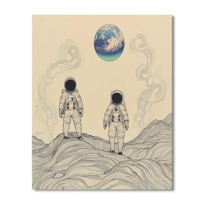Hokusai Inspired Astronauts On Lunar Ridge painting number kit