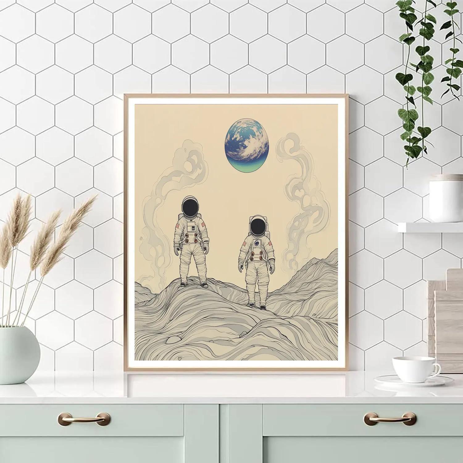 Hokusai Inspired Astronauts On Lunar Ridge painting number kit