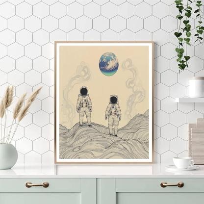 Hokusai Inspired Astronauts On Lunar Ridge painting number kit
