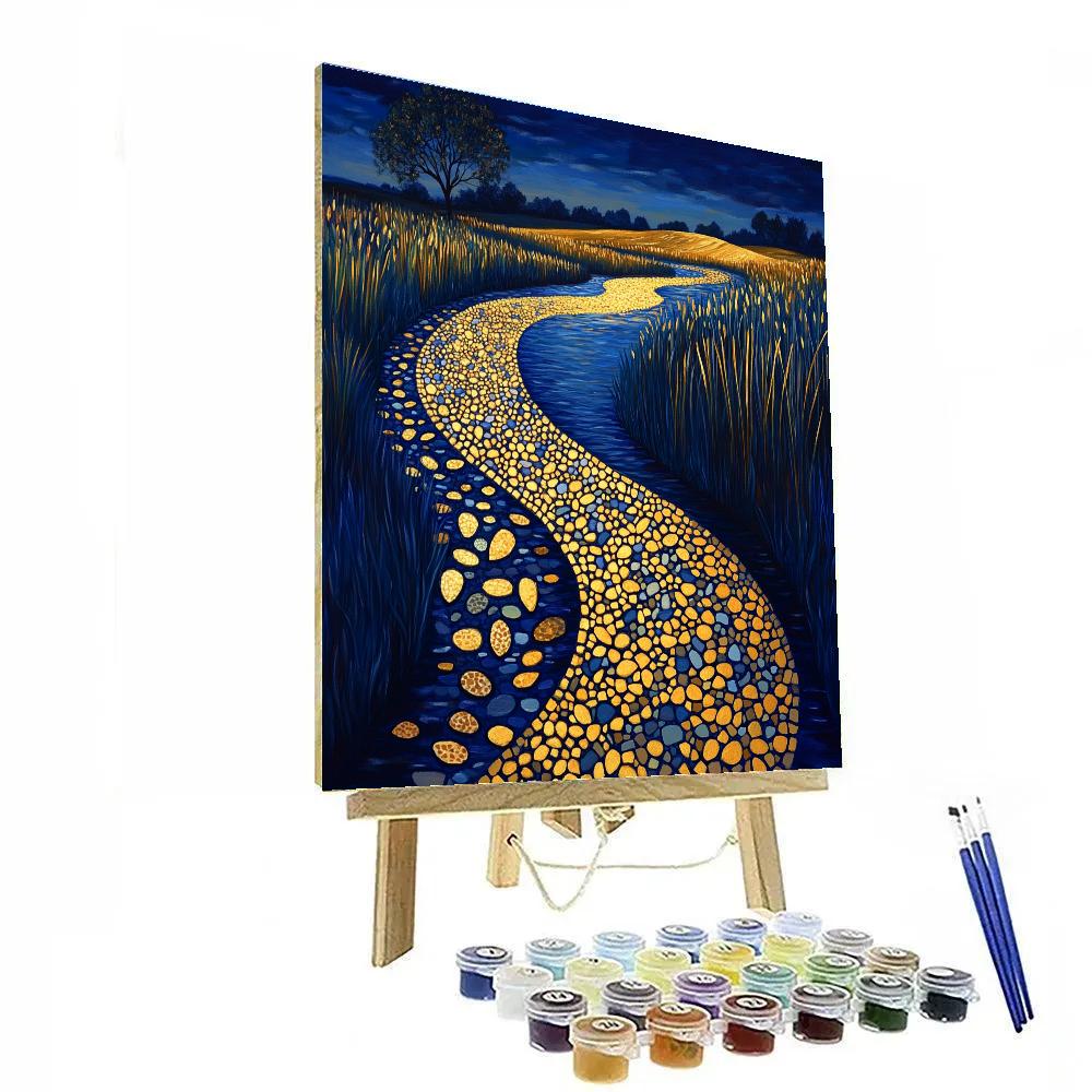 Gustav Klimt Inspired Gilded River At Twilight paint by number
