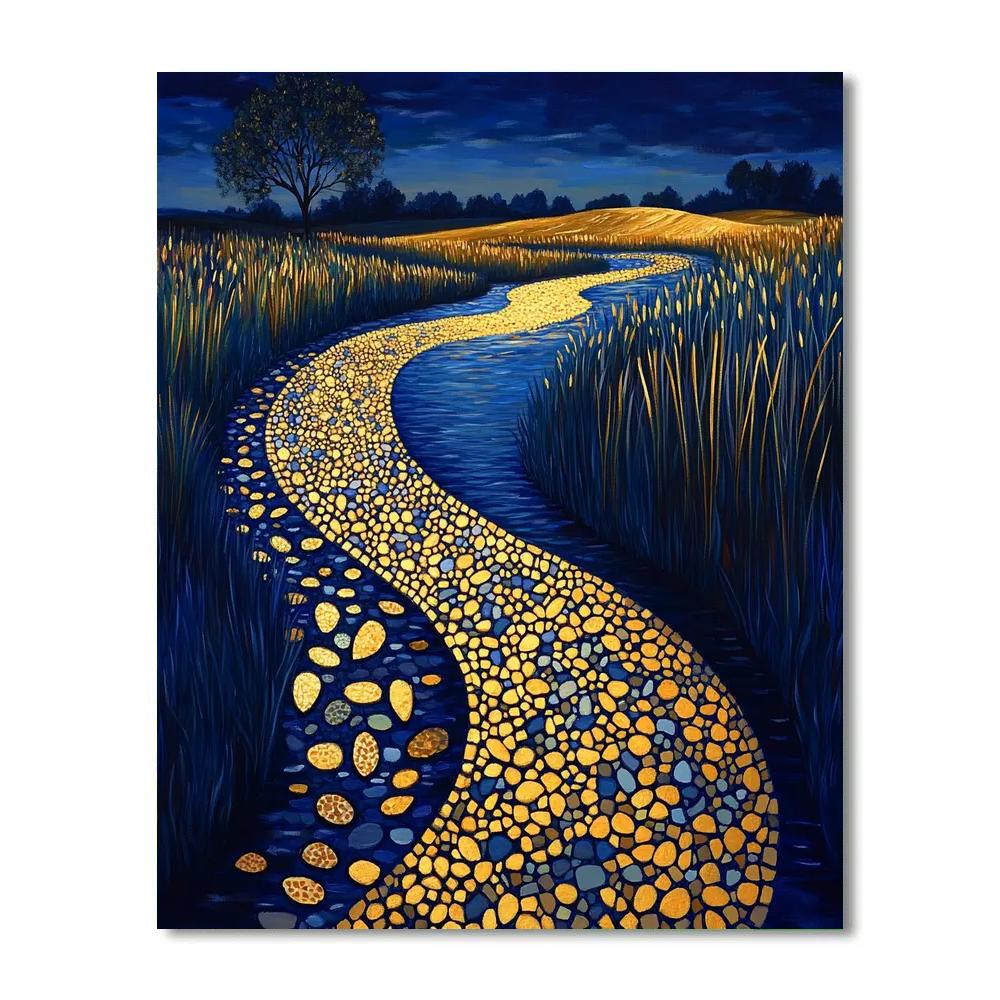 Gustav Klimt Inspired Gilded River At Twilight paint by number