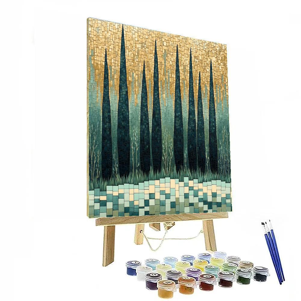 Gustav Klimt Inspired Ornamental Cypress Breeze paint by number