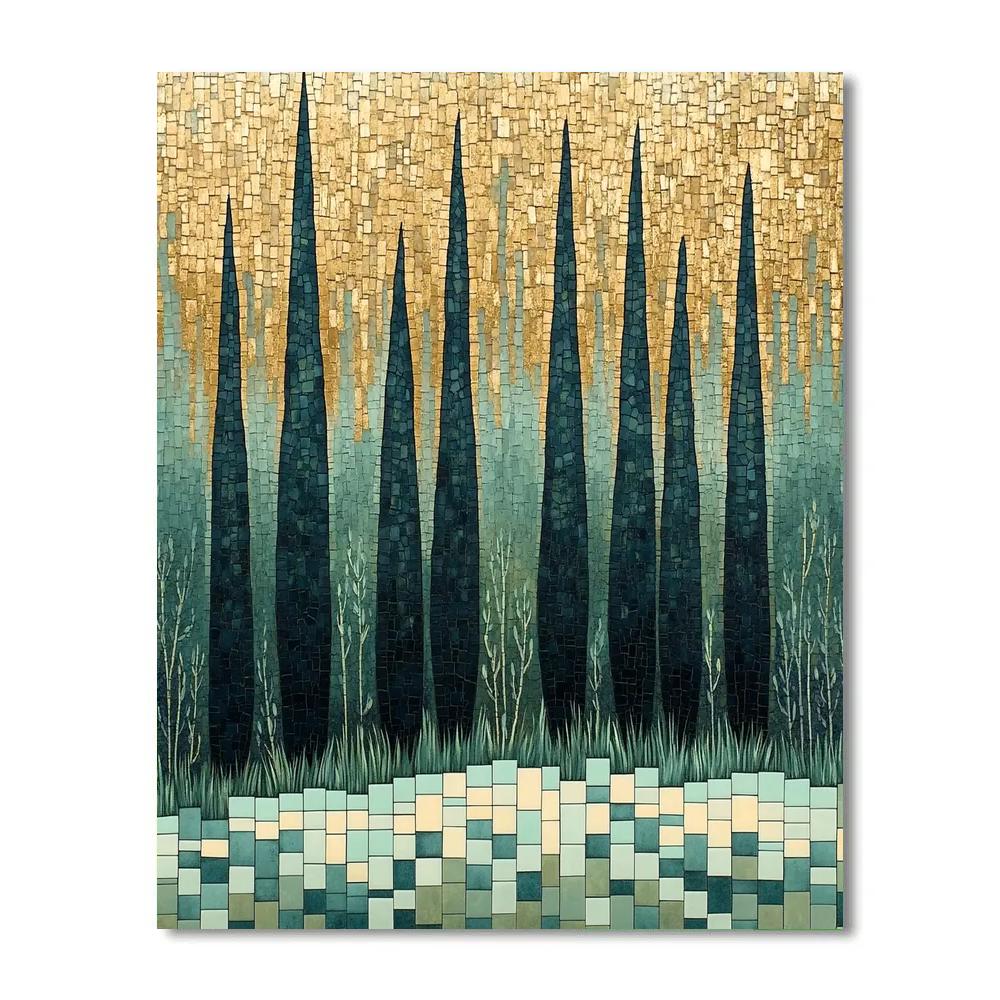 Gustav Klimt Inspired Ornamental Cypress Breeze paint by number