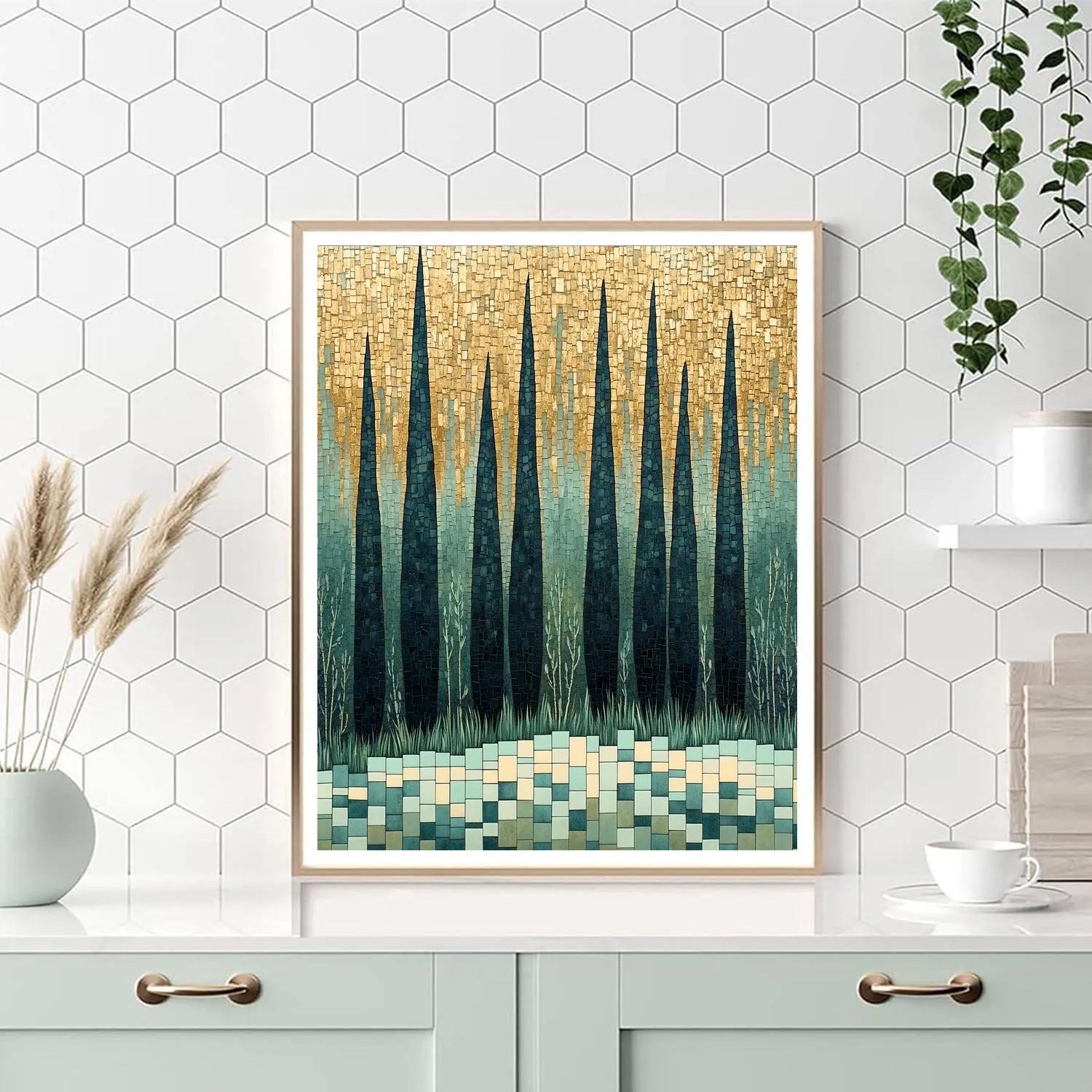 Gustav Klimt Inspired Ornamental Cypress Breeze paint by number