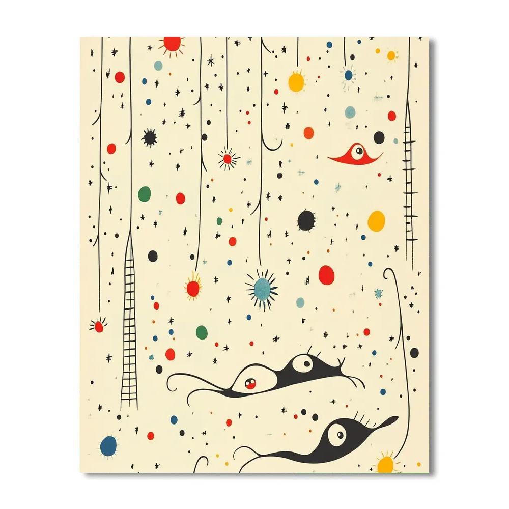 Joan Miro Inspired Children Watching Falling Stars paint by numbers