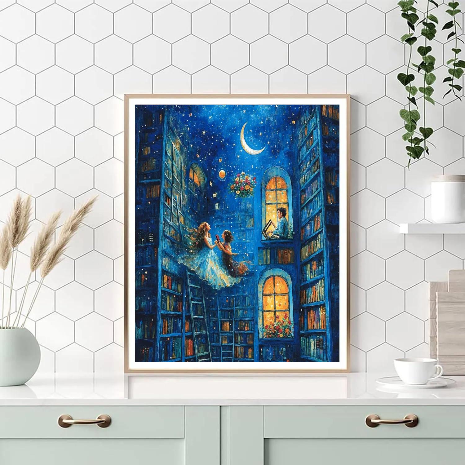 Marc Chagall Inspired Cosmic Library Lovers paint by number