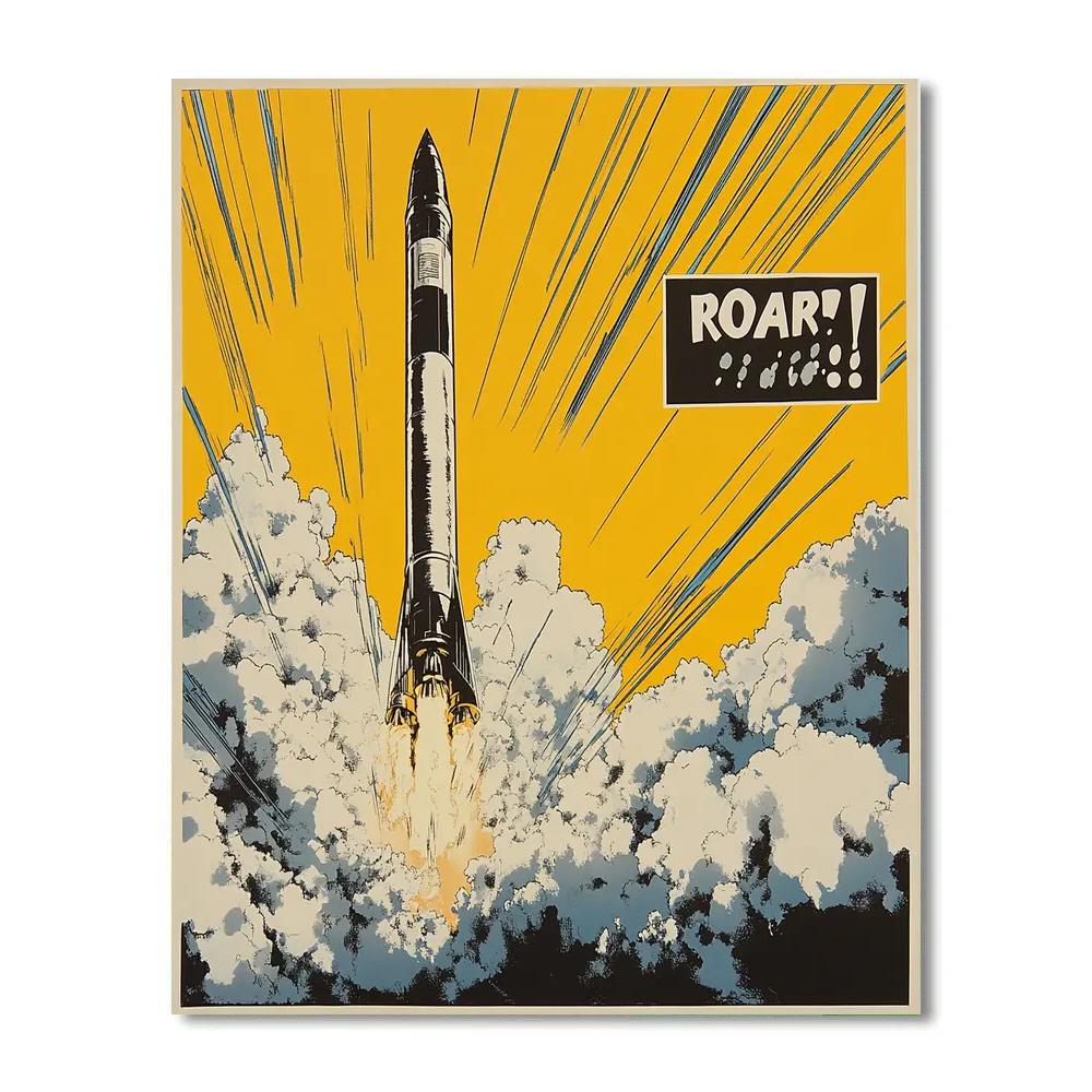 Roy Lichtenstein Inspired Comic Rocket Launch Pad DIY paint by numbers