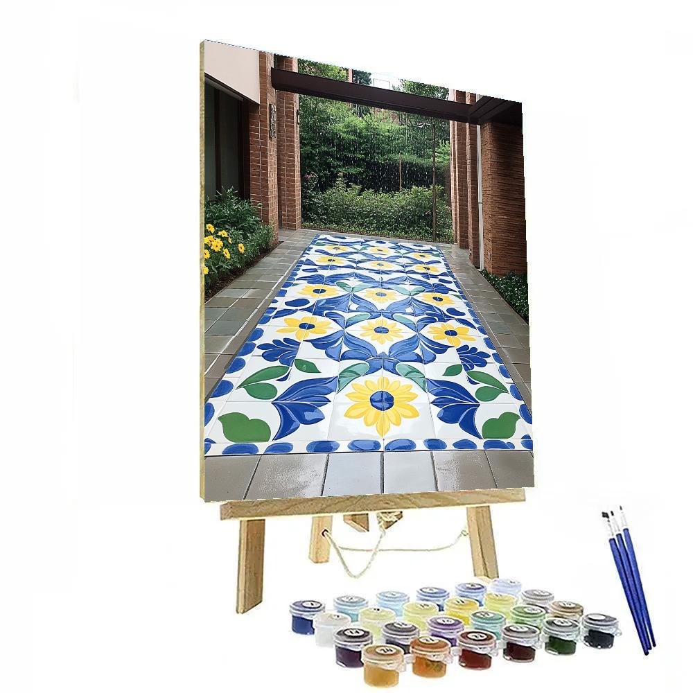 Frida Kahlo Inspired Talavera Rain Mosaic Number painting