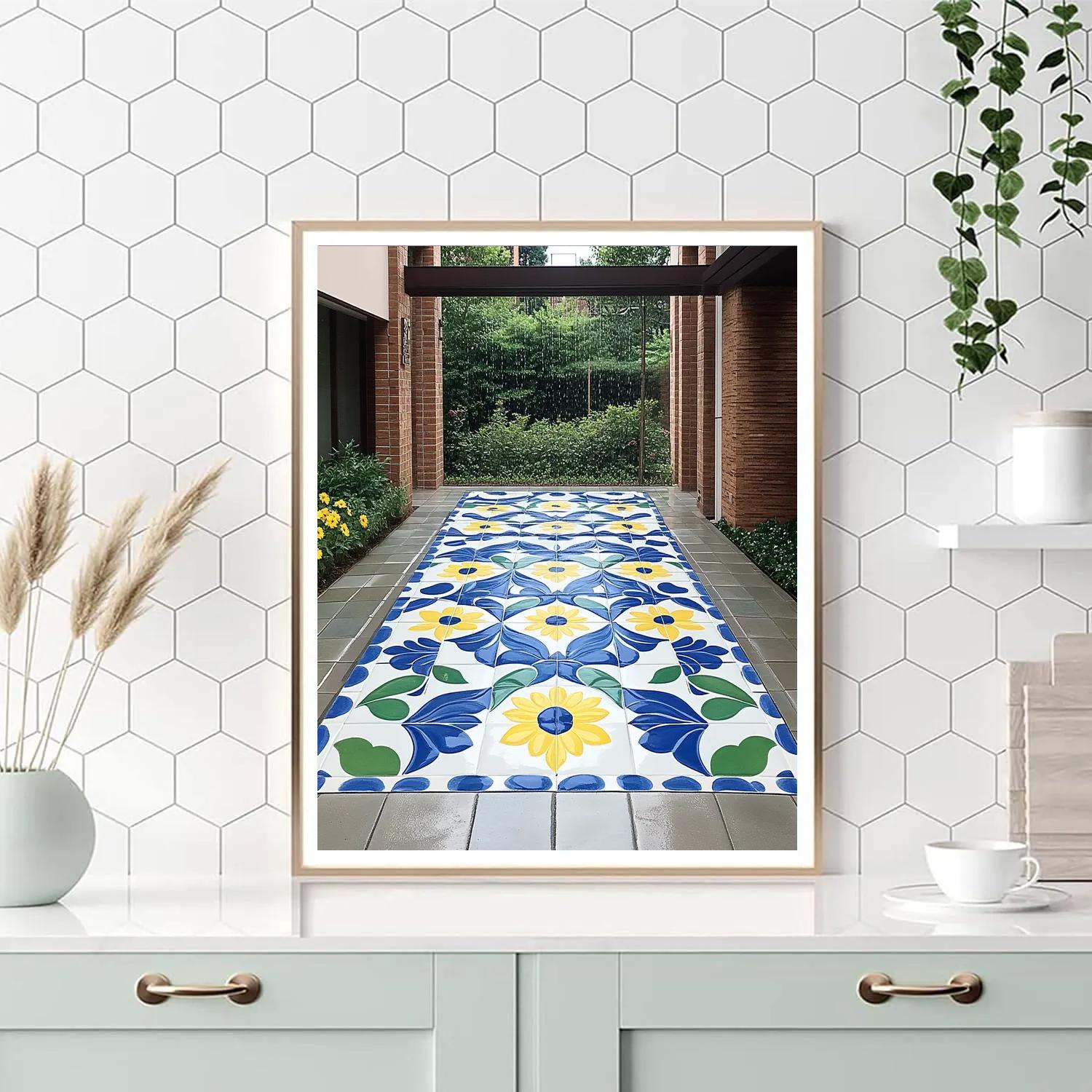 Frida Kahlo Inspired Talavera Rain Mosaic Number painting