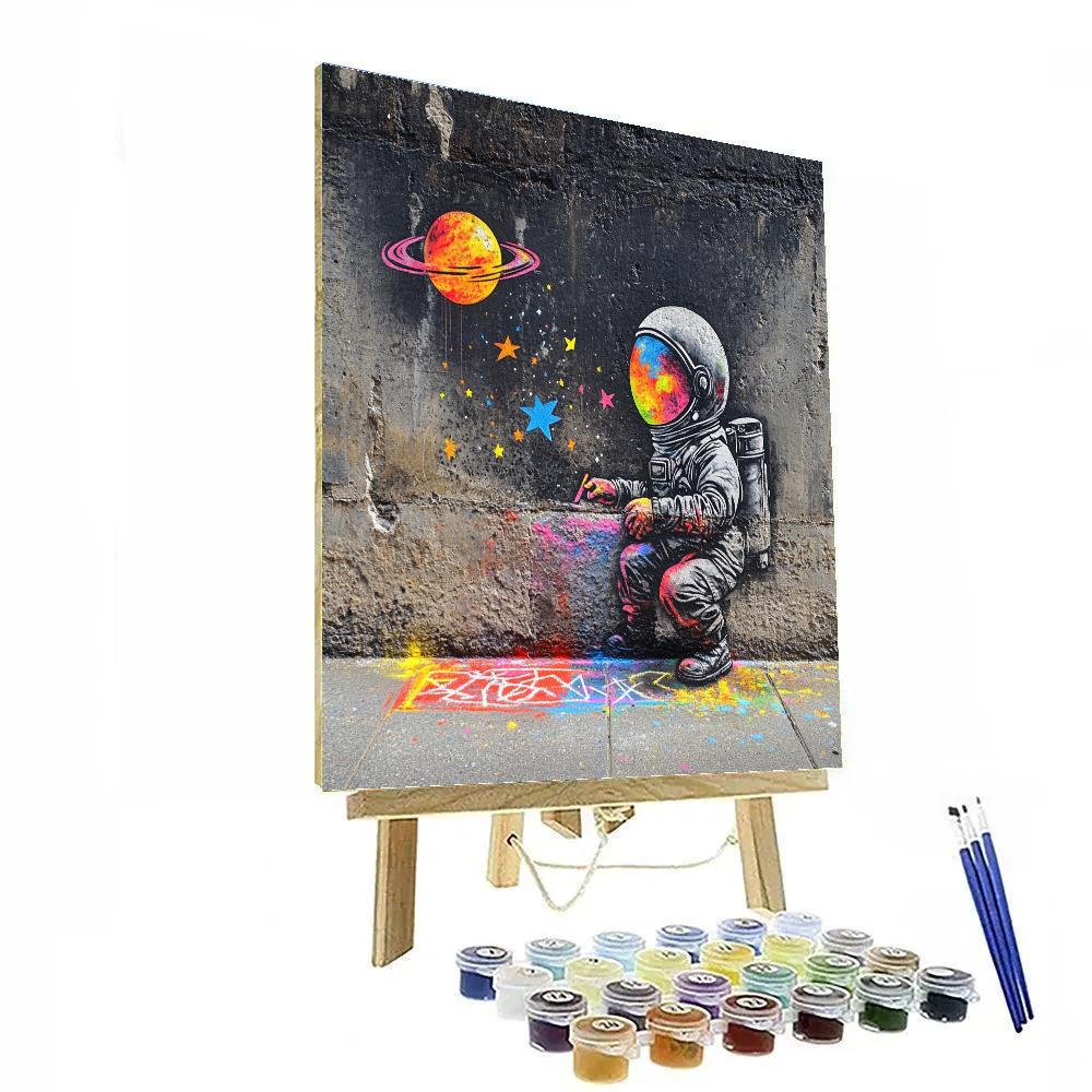Banksy Inspired Child Astronaut Drawing Planets Number painting