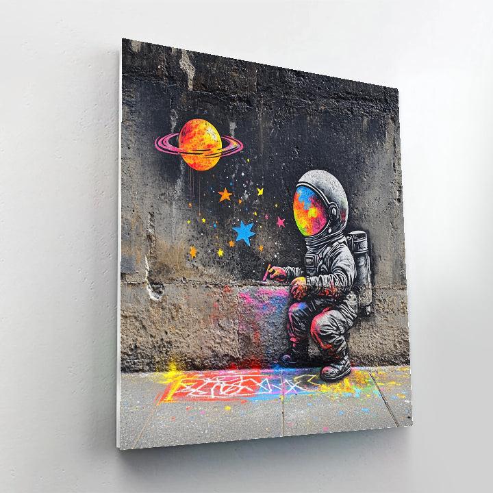 Banksy Inspired Child Astronaut Drawing Planets Number painting