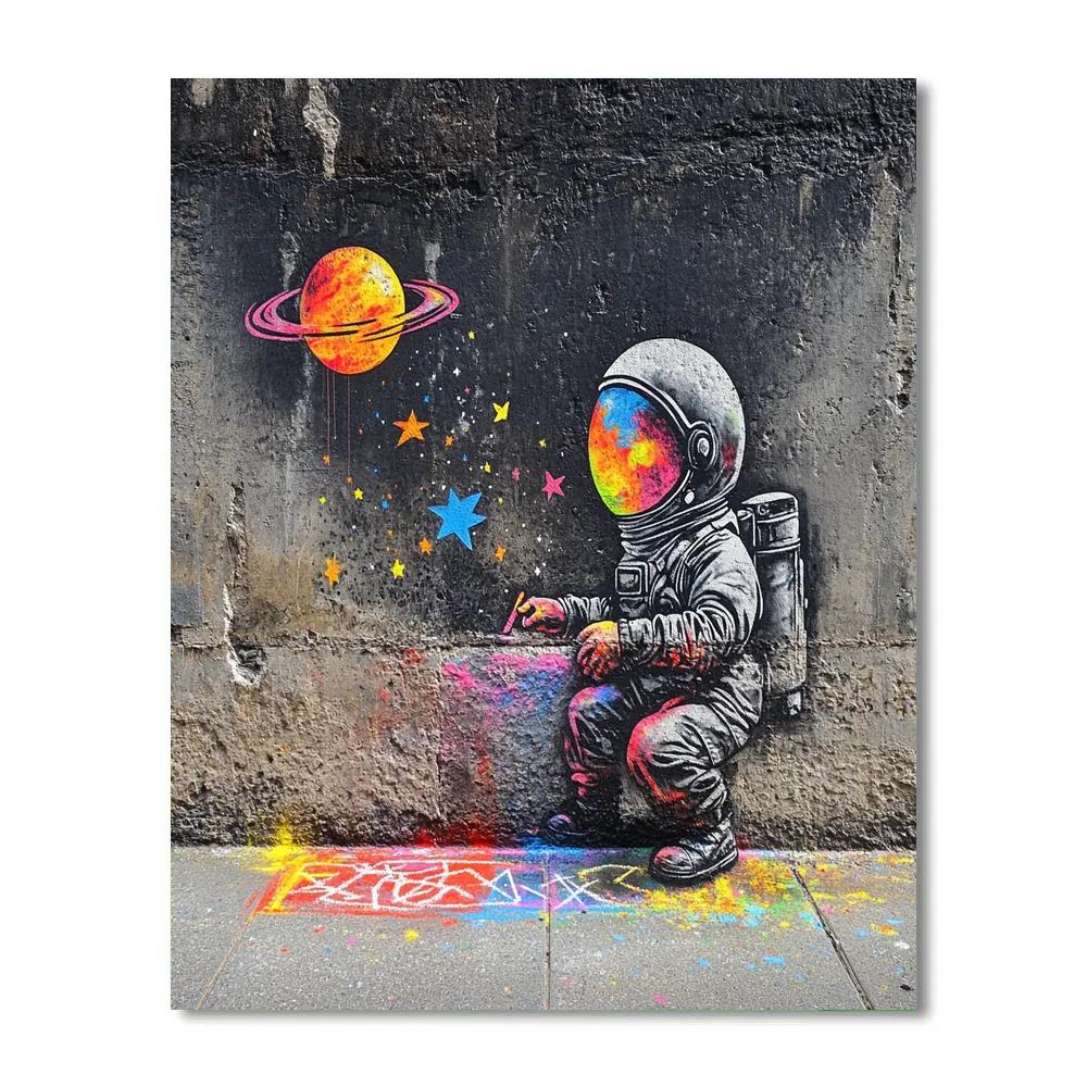 Banksy Inspired Child Astronaut Drawing Planets Number painting