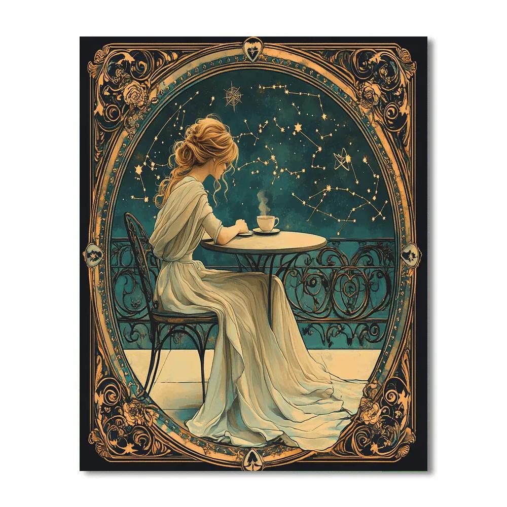 Alphonse Mucha Inspired Zodiac Cafe Terrace Numbered painting kits