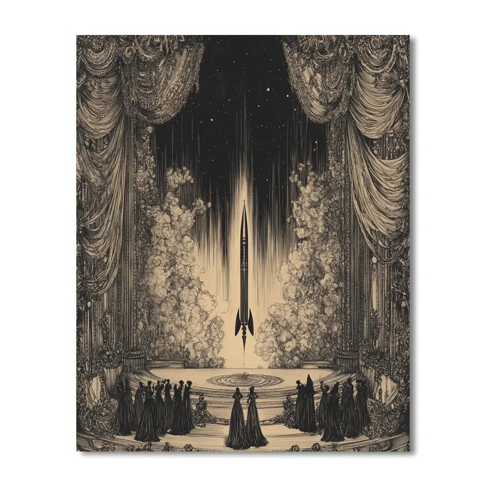 Aubrey Beardsley Inspired Black And White Rocket Opera Paint by numbers art