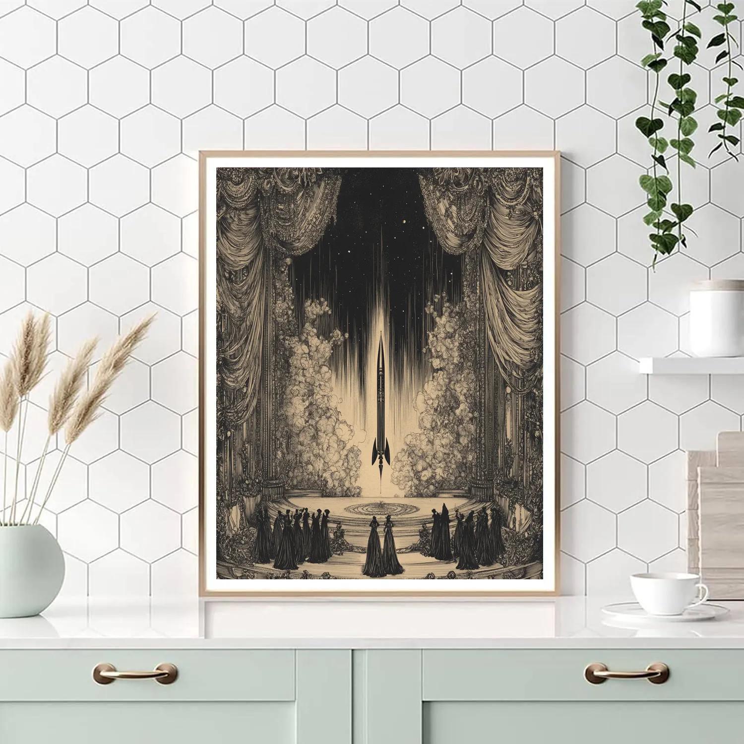 Aubrey Beardsley Inspired Black And White Rocket Opera Paint by numbers art